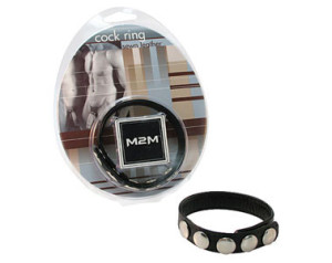 M2M Leather Cock Ring - 5 Snaps (Black)