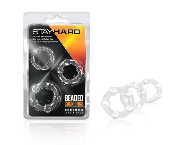 Stay Hard Beaded Cockrings 3pc Set Clear