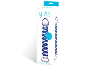 Glas 7.5in Blue Spiral Glass Dildo