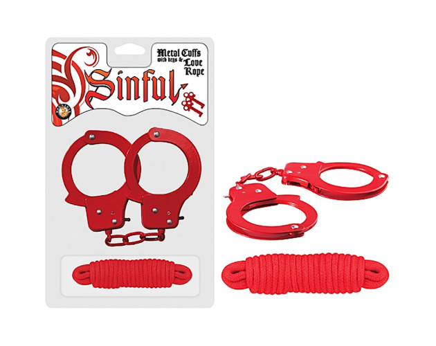 Sinful Cuffs W/Keys & Love Rope (Red)