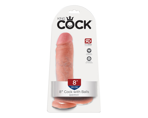 King Cock 8in Cock w/ Balls Beige