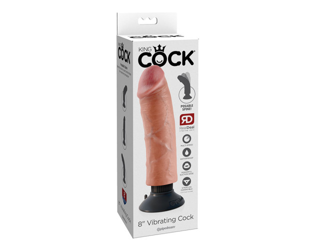 King Cock 8in Vibrating Cock Beige