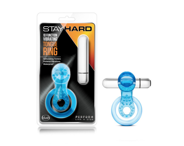 Stay Hard 10 Func Vibr Tongue Ring Blue