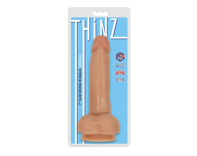 Thinz 7in Slim Dildo w/Balls Beige