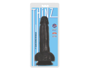 Thinz 7in Slim Dildo w/Balls Midnight