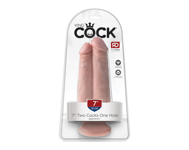 King Cock 7in Two Cocks One Hole Beige