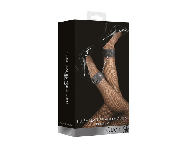 Ouch Prem Plush Leather Ankle Cuffs Blk