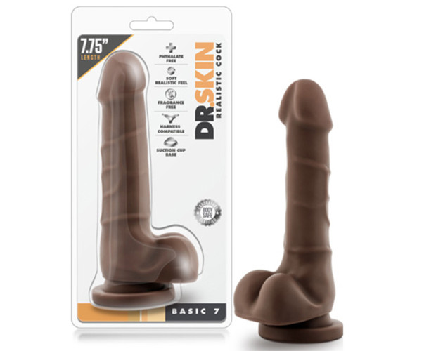 Dr. Skin Basic 7 Dildo 7.75in Balls Brn