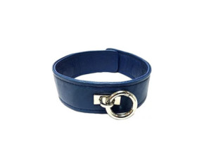 Leather Plain Collar with O-Ring - BLUE