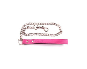 Leather Lead with Chain - PINK