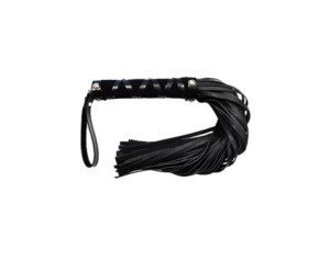 Short Leather Flogger Studded Handle BLK