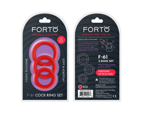 Forto F-61 3pc Silicone Cockring Set Red