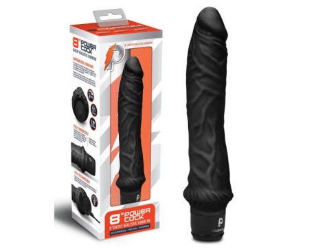 Powercock 8in Girthy Realistic Vibr Blk