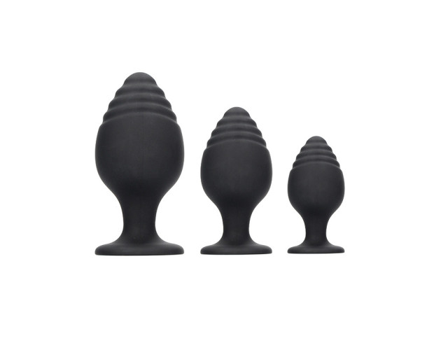 Ouch 3Pc Rippled Anal Plug Set Black