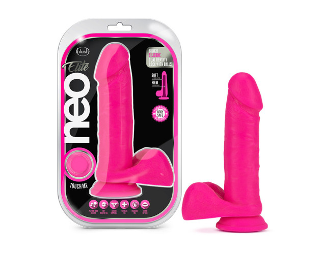 Neo Elite 8in Sili Dual Dens Neon Pink