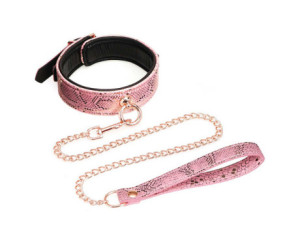 Collar And Leash Micro Pink Snake Print