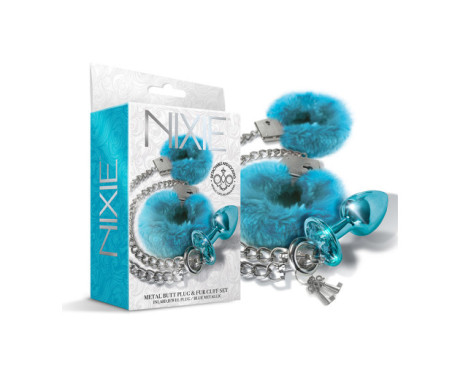 Nixie Metal Butt Plug&Furry Cuf Md Bl Me