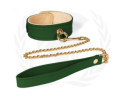 Plush Lined Green PU  Collar Chain Leash