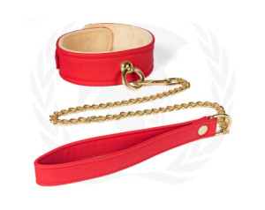 Plush Lined Red PU Collar Chain Leash