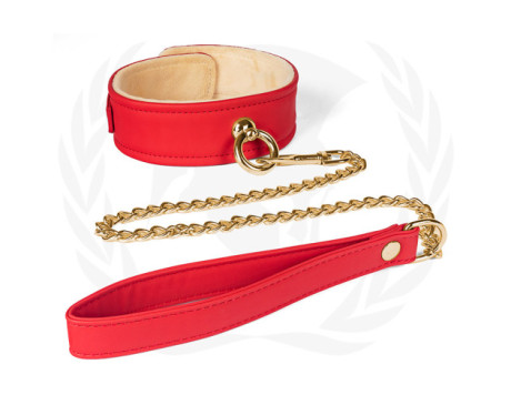 Plush Lined Red PU Collar Chain Leash