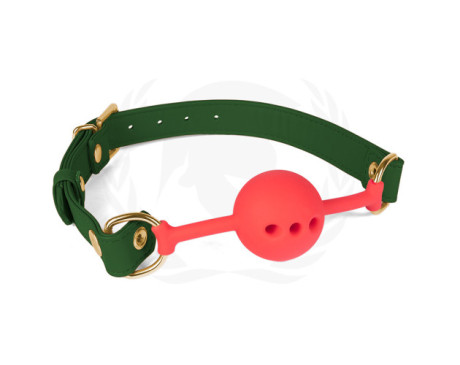 46mm Red Silicone Ball Gag w/Green Strap