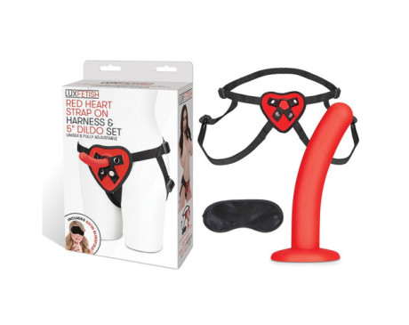 Lux Fetish Red Heart Harness & 5in Dildo