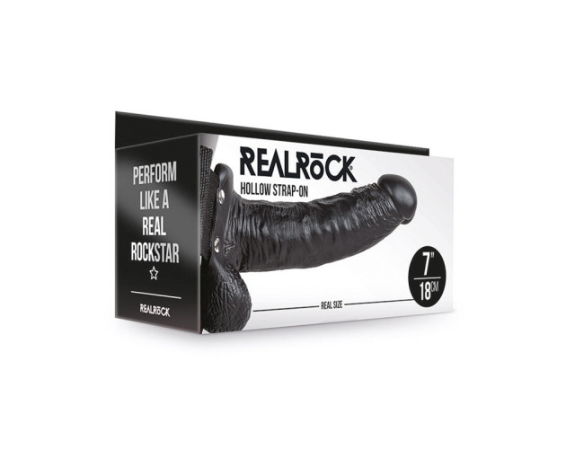 RealRock 7in Hollow Strap-On W/Balls Blk