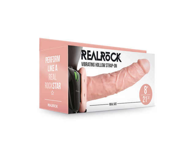 RealRock 8in VibratingHollowStrapOn Beig