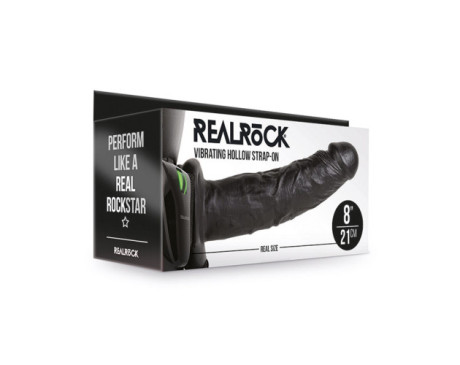 RealRock 8in Vibrating HollowStrapOn Blk