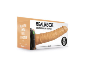 RealRock 10in VibratingHollowStrapOn Tan