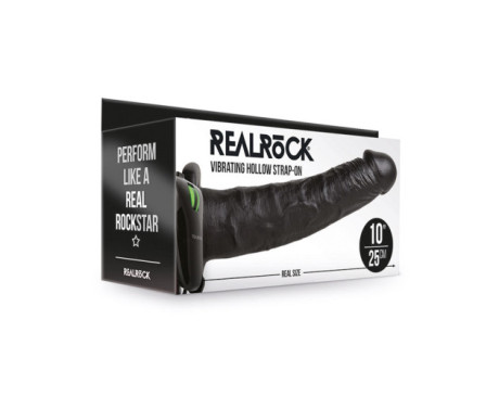 RealRock 10in VibratingHollowStrapOn Blk