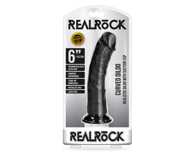 RealRock 6in Curved Dildo WSuction Black