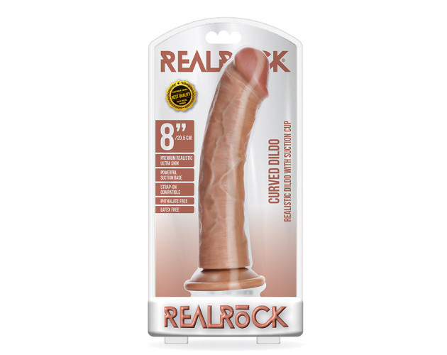 RealRock 8in Curved Dildo WSuction Tan