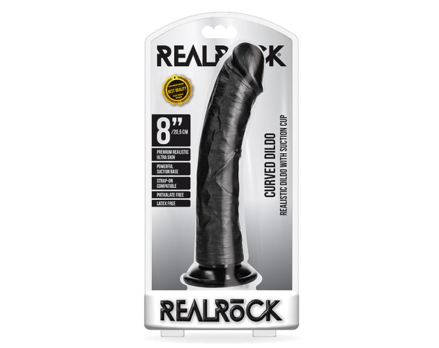 RealRock 8in Curved Dildo WSuction Black