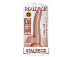 RealRock 7in Curved Dildo W/Balls Tan