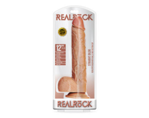 RealRock 12in Straight Dildo W/Balls Tan