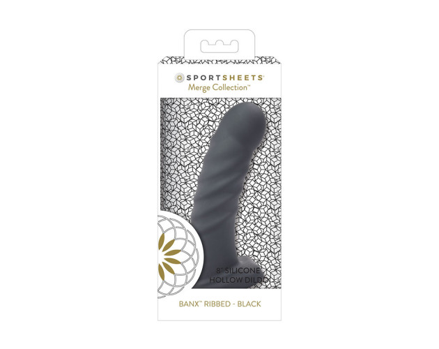 SS Merge Banx Rib 8in Hollow Dildo Black