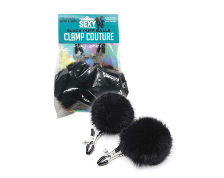 AF Sexy Nipple Clamps Black Puff Balls