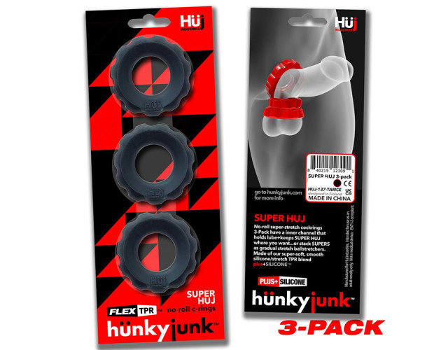 Hunkyjunk Super Huj 3pk Cockrings Tar