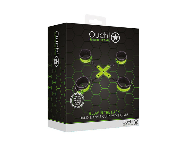 Ouch GITD Hand & Ankle Cuffs Hogtie Grn