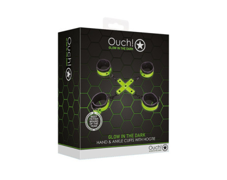 Ouch GITD Hand & Ankle Cuffs Hogtie Grn