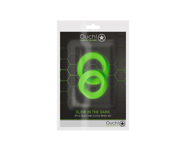 Ouch GITD 2Pc Silicone Cockring Set Grn