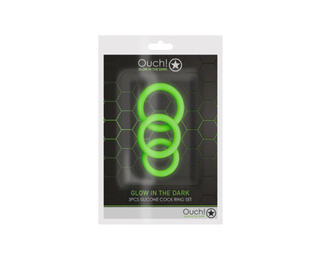 Ouch GITD 3Pc Silicone Cockring Set Grn