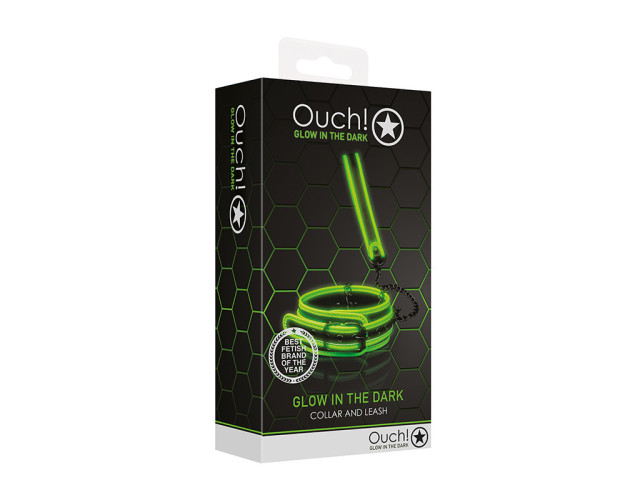 Ouch GITD Collar & Leash Set Neon Green