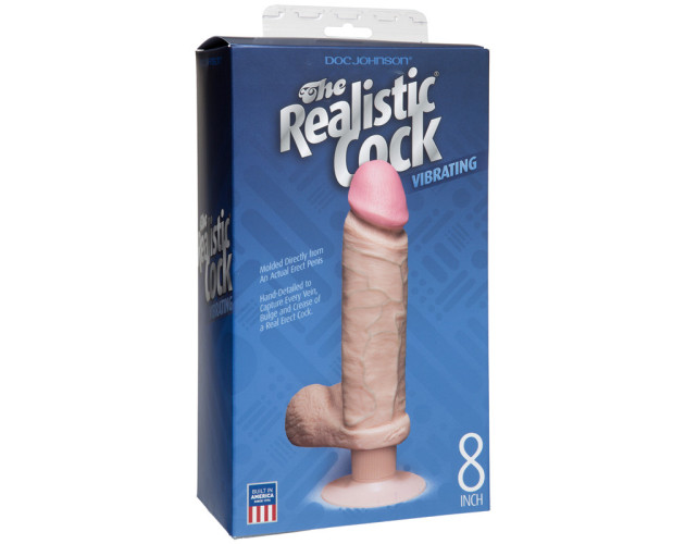 Realistic Cock - Vibrating - 8in White