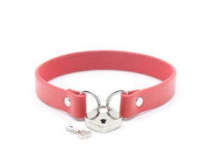 Ple'sur PVC Collar W/Heart Lock Red