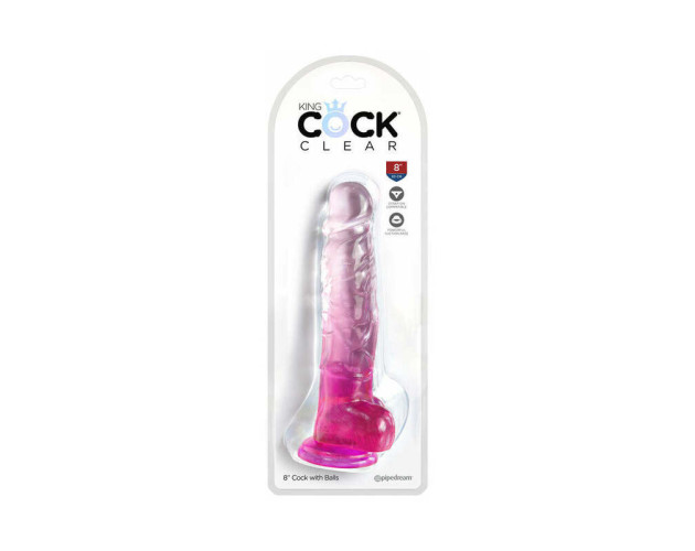 King Cock Clear with Balls 8in Pink