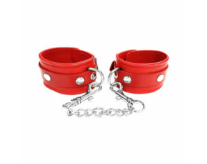 Rouge Plain Leather Ankle Cuffs Red